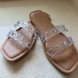 Transparent Chain Strap Slip On Sandals